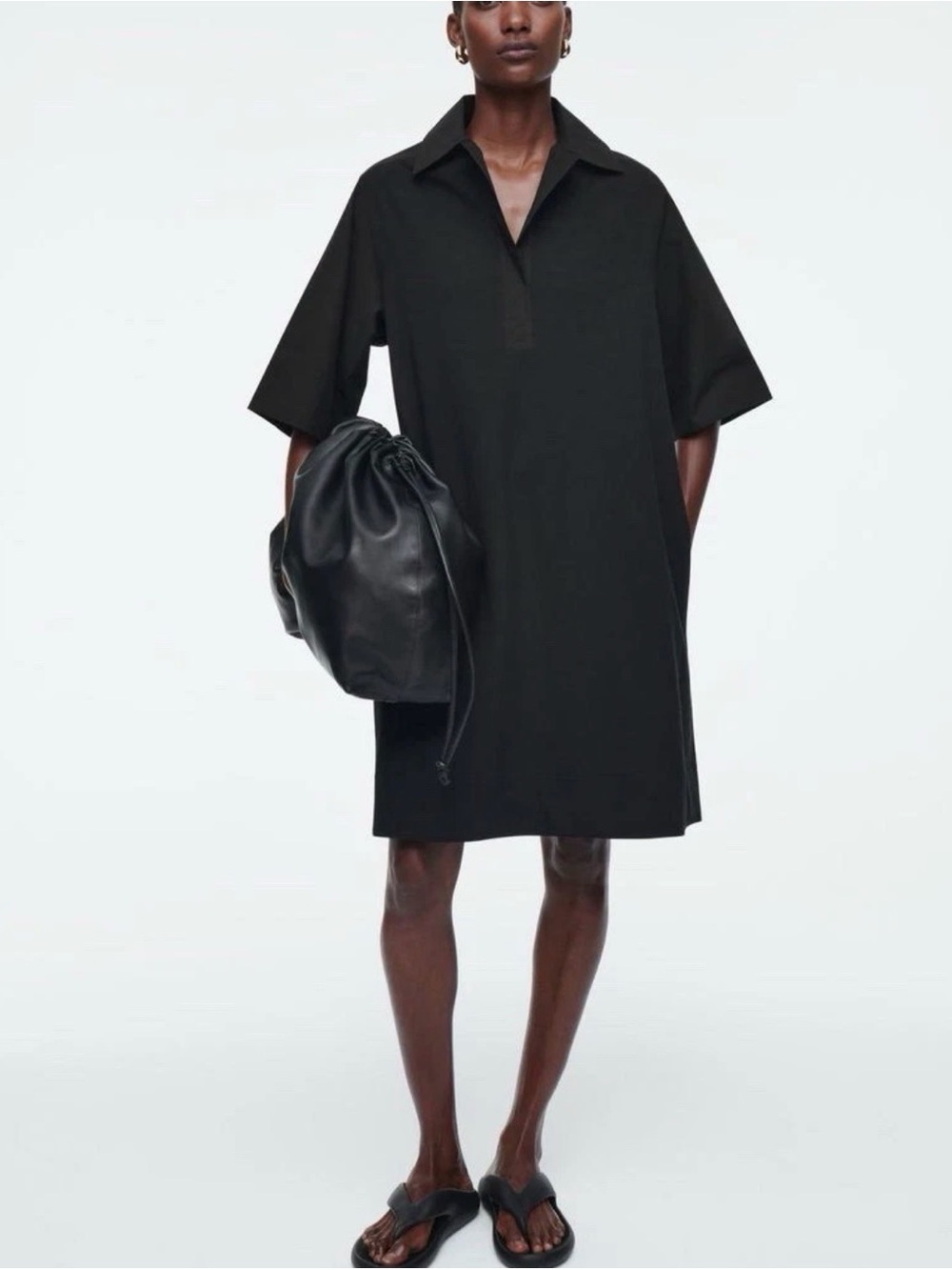COS Boxy Linen Midi Shirt Dress Size Large Black Relaxed Lagenlook size 12 L